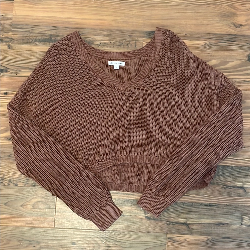 Aeropostale Brown V-Neck Ribbed Sweater